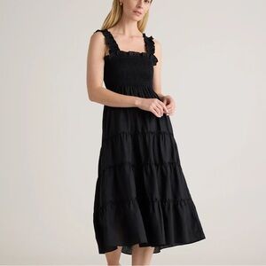 Quince Elegant Black Tiered Midi Dress